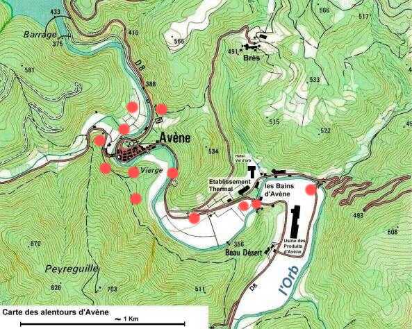 Carte des alentours d'Avene