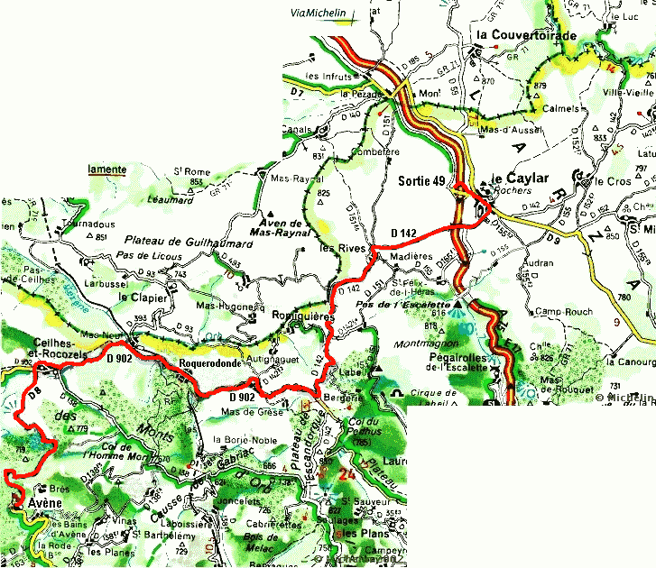 Itinéraire  route avene